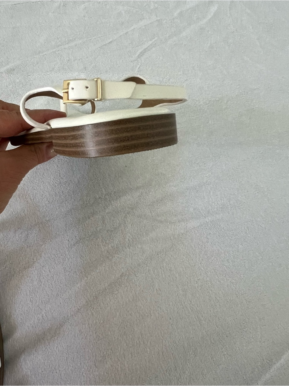 DV by Dolce Vita White T-Strap Sandals with Gold Buckle - Picture 5 of 6